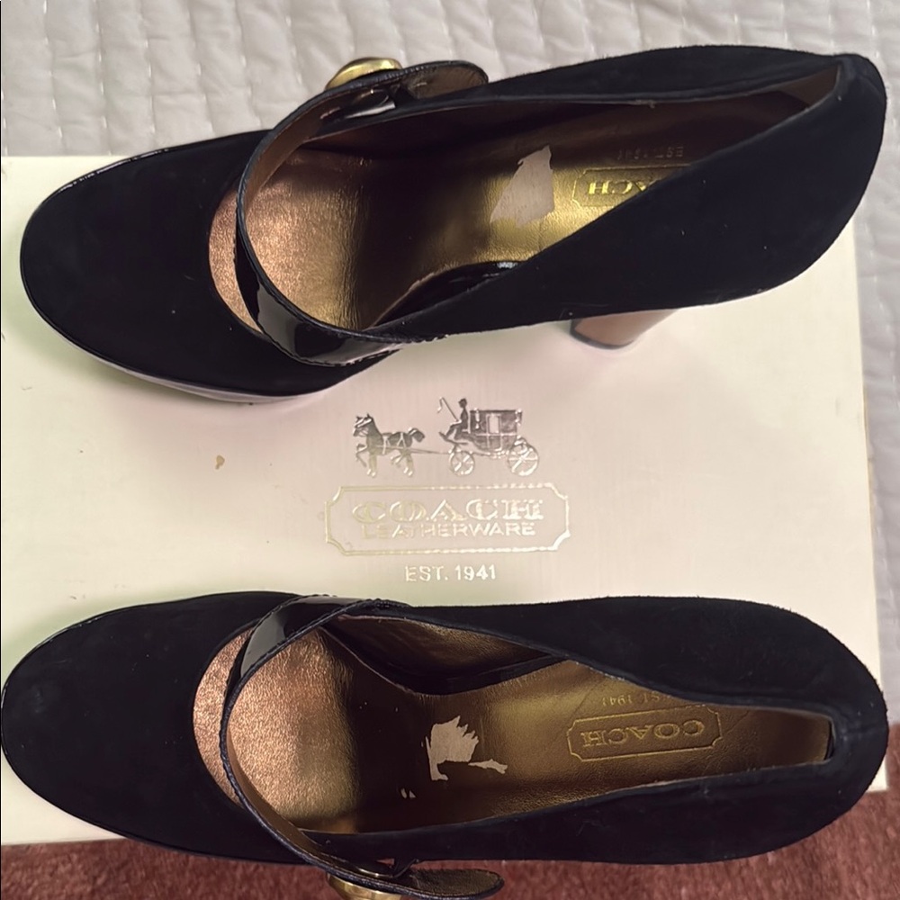Coach Black Suede Mary Jane Heels